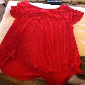 red dressy shirt with a crossed back